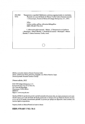 Transparencia y opacidad. Mediciones y prácticas organizacionales en municipios. Ilustrado con casos del Estado de México