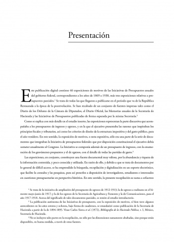 Las exposiciones de motivos de los presupuestos federales, 1869 - 1930. Recopilación documental y estudio