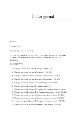 Las exposiciones de motivos de los presupuestos federales, 1869 - 1930. Recopilación documental y estudio