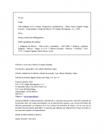 Vida indígena en la Colonia. Perspectivas etnohistóricas