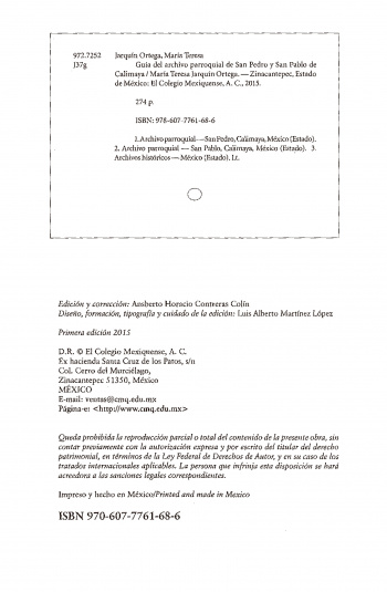 Guía del archivo parroquial de San Pedro y San Pablo de Calimaya