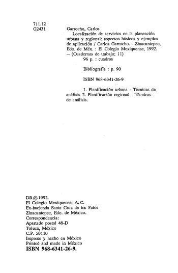 Localización de servicios en la planeación urbana y regional...