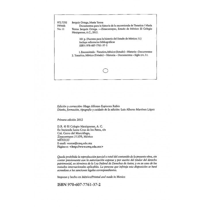 Documentos para la historia de la encomienda de Tonatico