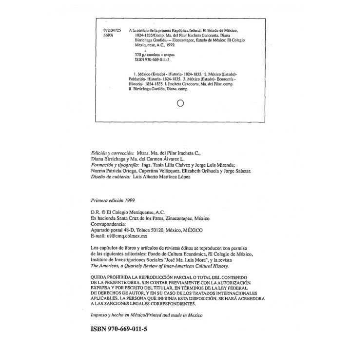 A la sombra de la Primera República Federal El Estado de México, 1824-1835