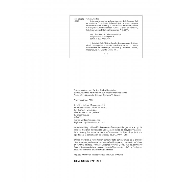 Acciones y función de las Organizaciones de la Sociedad Civil en los Centros Comunitarios de Aprendizaje (CCA).