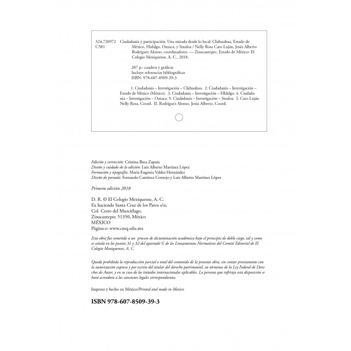 Ciudadanía y participación. Una mirada desde lo local: Chihuahua, Estado de México, Hidalgo, Oaxaca y Sinaloa
