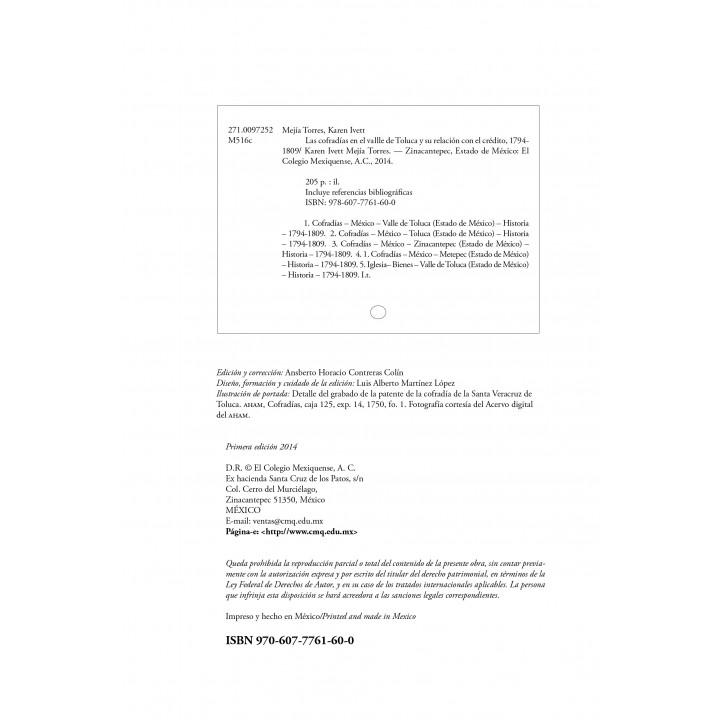 Las cofradías en el Valle de Toluca y su relación con el crédito, 1794-180