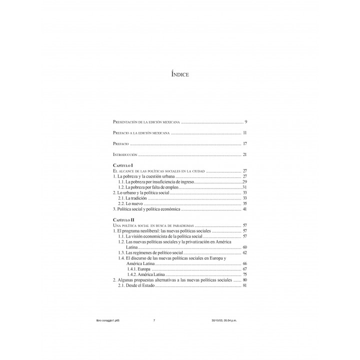Política Social y Economía del Trabajo. Alternativas a la política neoliberal para la ciudad