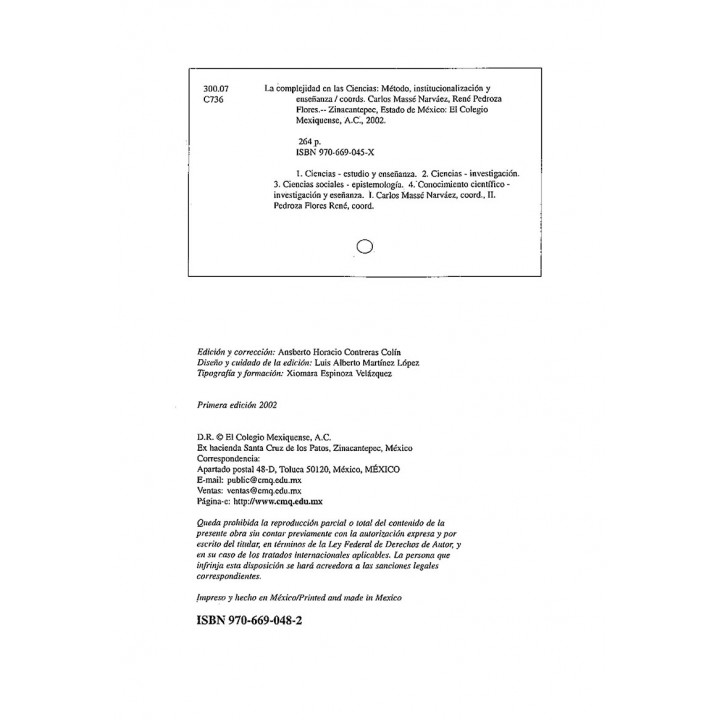 La complejidad en las ciencias. Método, institucionalización y enseñanza