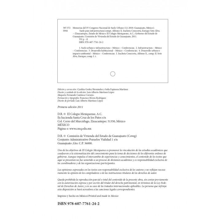 Suelo para infraestructura. Memorias del IV Congreso Nacional de Suelo Urbano