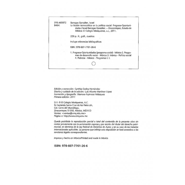 La ilusión tecnocrática en la política social: Progresa-Oportunidades