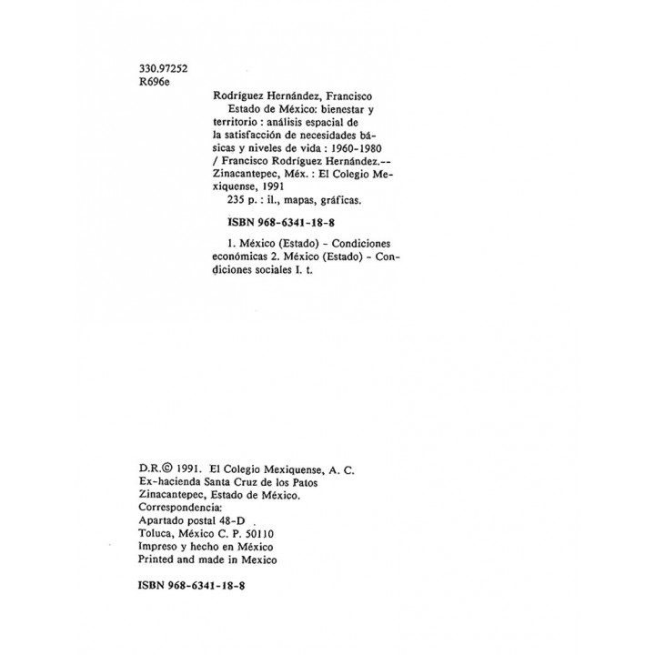 Estado de México: bienestar y territorio. Análisis espacial de la satisfacción de necesidades básicas y niveles de vida.