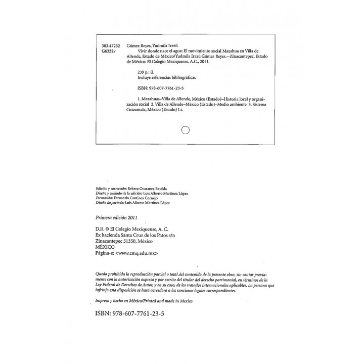 Vivir donde nace el agua. El movimiento social mazahua en Villa de Allende, Estado de México