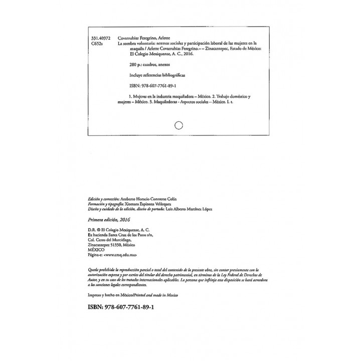 La sombra voluntaria. Normas sociales y participación laboral de las mujeres en la maquila