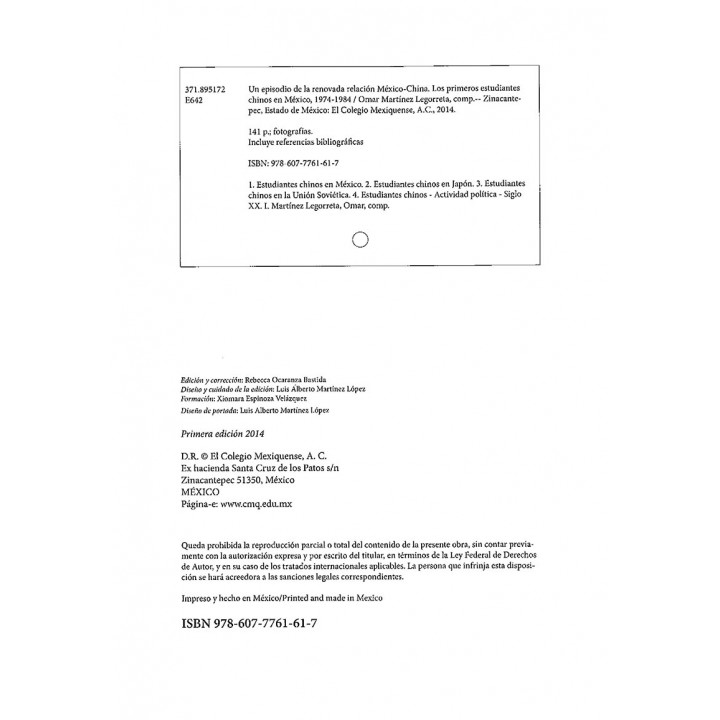 Un episodio de la renovada relación México - China. Los primeros estudiantes chinos en México, 1974 - 1984