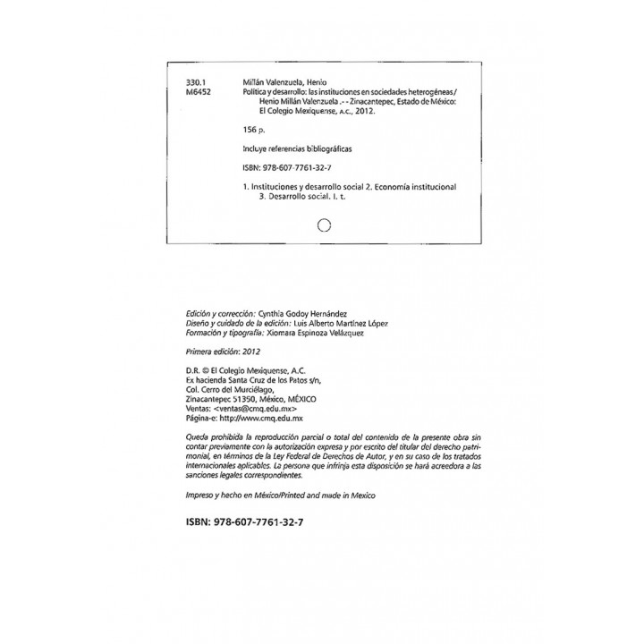 Política y desarrollo. Las instituciones en sociedades heterogéneas