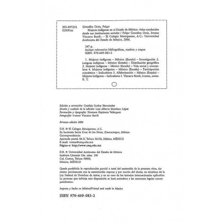 Mujeres indígenas en el Estado de México. Vidas conducidas desde sus instituciones sociales
