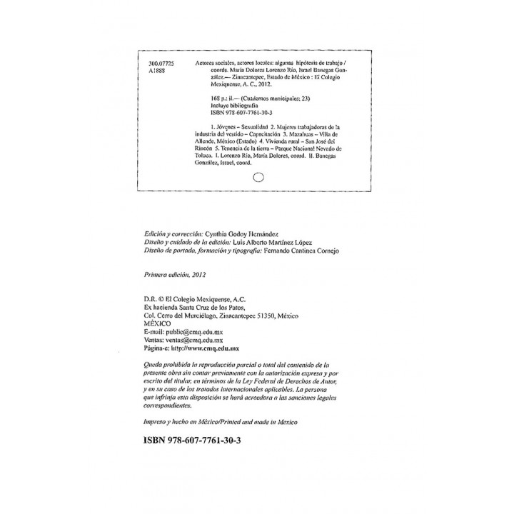 Actores sociales, actores locales: algunas hipótesis de trabajo. Veintitrés Cuadernos municipales