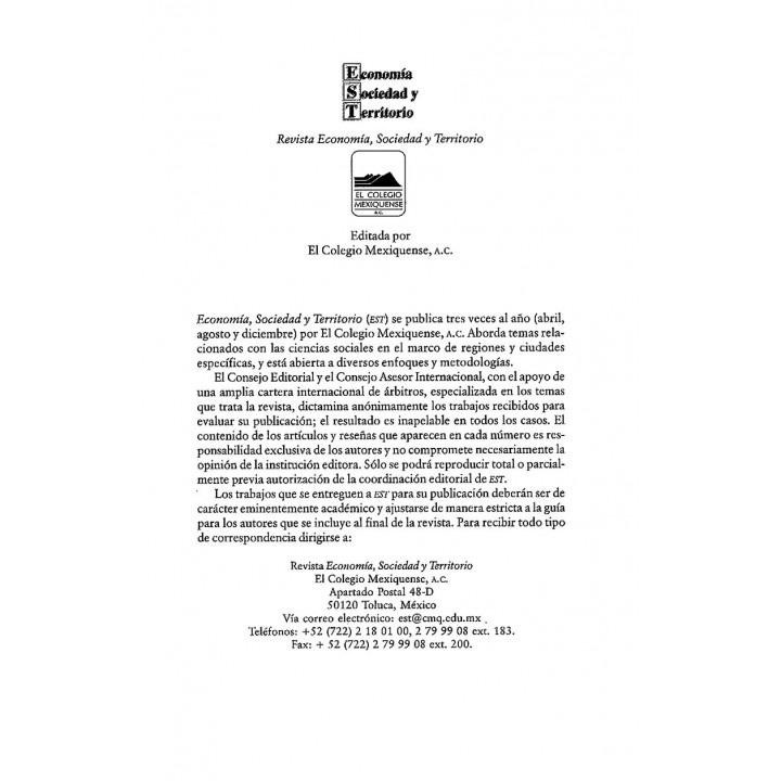 Economía Sociedad y Territorio, Vol. VII, núm. 25, septiembre-diciembre de 2007