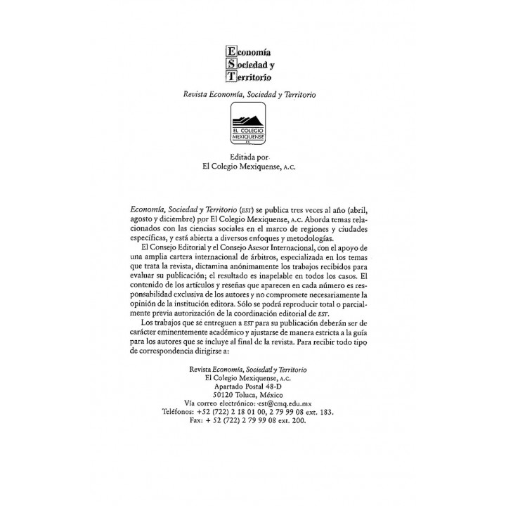 Economía Sociedad y Territorio,Vol. VIII, num 26, enero-abril de 2008