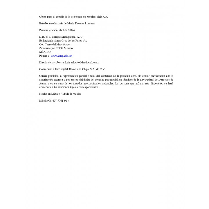 Obras para el estudio de la asistencia en México. Siglos XIX