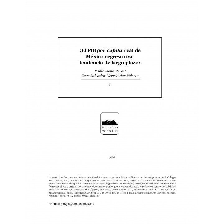 El pib per cápita real de México regresa a su tendencia...