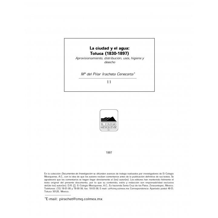 La ciudad y el agua: Toluca (1830-1897) Aprovisionamiento...