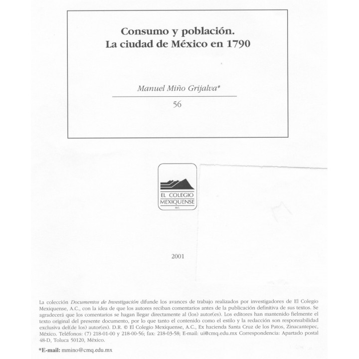 Consumo y población. La ciudad de México en 1790