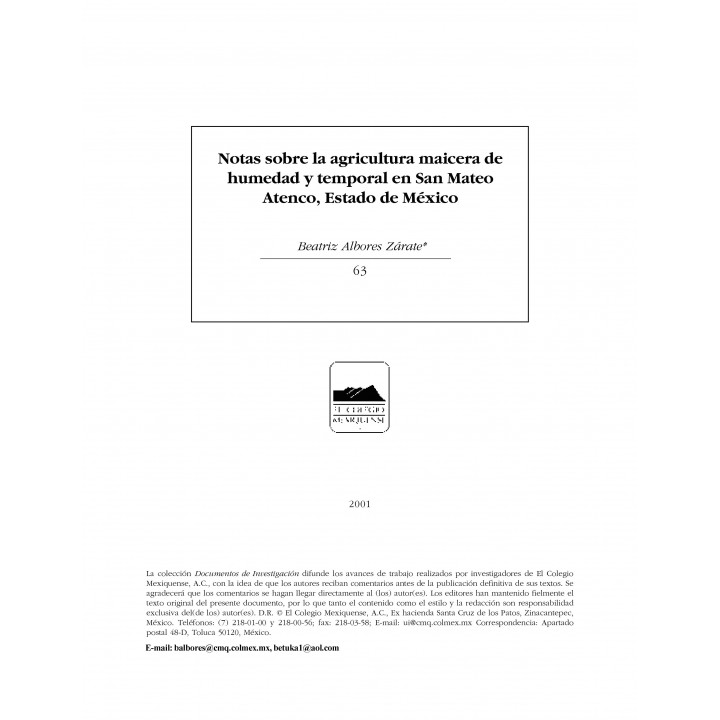 Notas sobre la agricultura maicera de humedad y temporal...