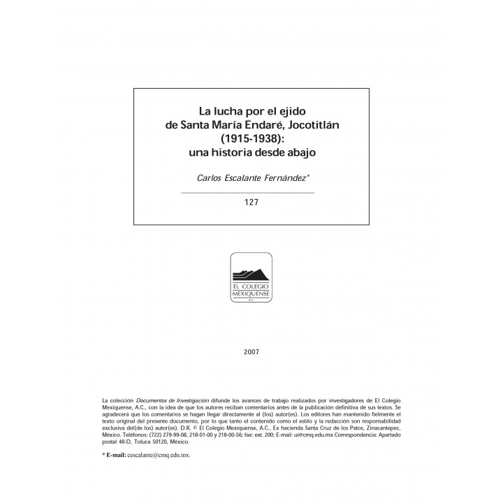 La lucha por el ejido de Santa María Endaré, Jocotitlán...