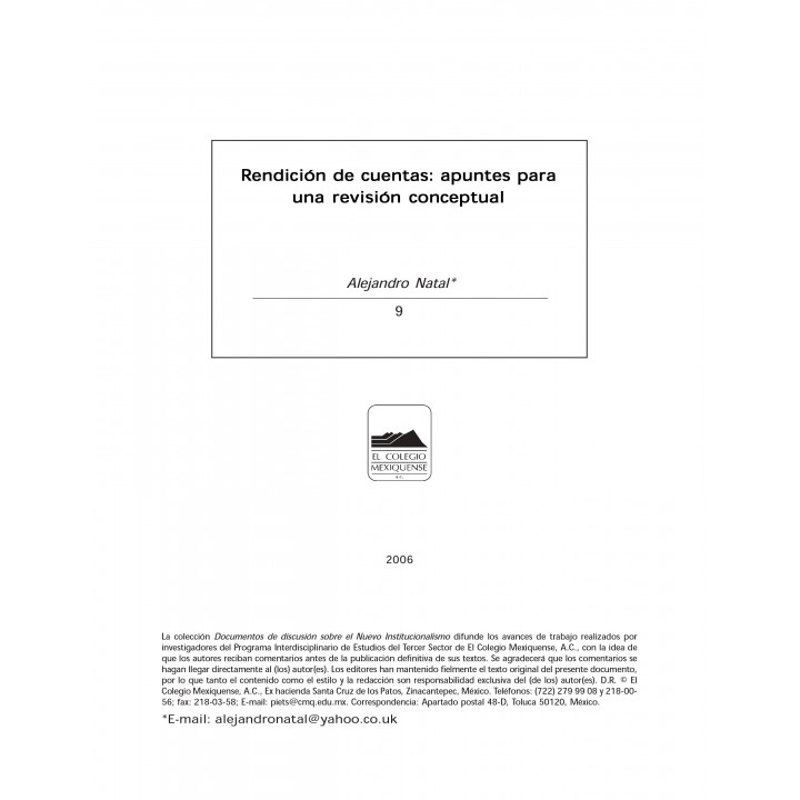 DOCUMENTOS NUEVO INSTITUCIONALISMO NÚM. 9 RENDICIÓN DE CU...