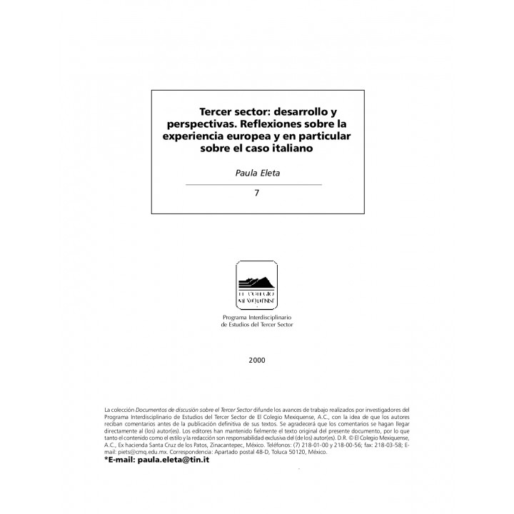 Tercer sector: desarrollo y perspectivas. Reflexiones sobre la experiencia europea y en particular sobre el caso italiano