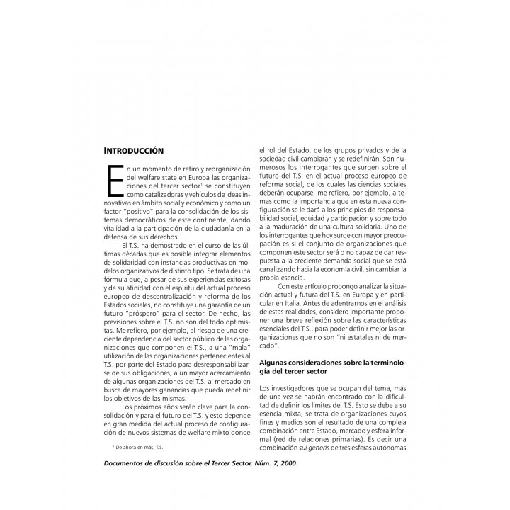 Tercer sector: desarrollo y perspectivas. Reflexiones sobre la experiencia europea y en particular sobre el caso italiano