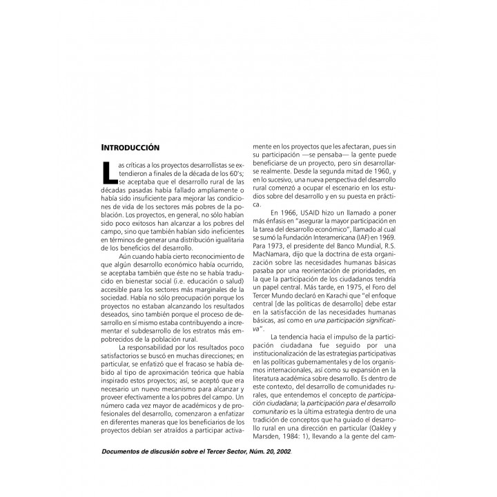 Participación ciudadana y administración del desarrollo. Análisis histórico de la participación en el contexto de la ...