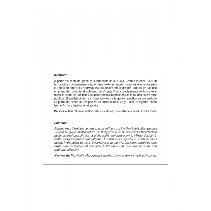 La calidad en el gobierno de Vicente Fox. Una aproximación desde la perspectiva neoinstitucionalista