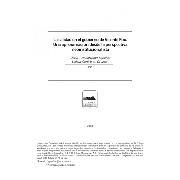 La calidad en el gobierno de Vicente Fox. Una aproximación desde la perspectiva neoinstitucionalista