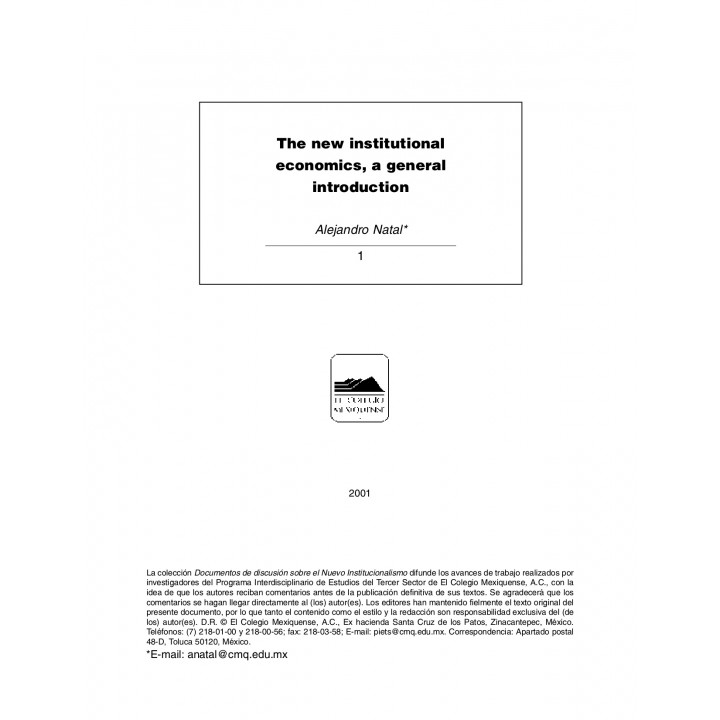 THE NEW INSTITUTIONAL ECONOMICS, A GENERAL INTRODUCTION