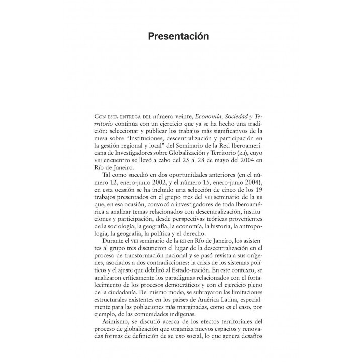 Economía, Sociedad y Territorio, Vol. V, núm. 20, enero-abril de 2006