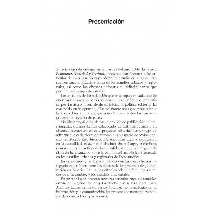 Economía, Sociedad y Territorio, vol. VI, núm. 21, mayo-agosto de 2006