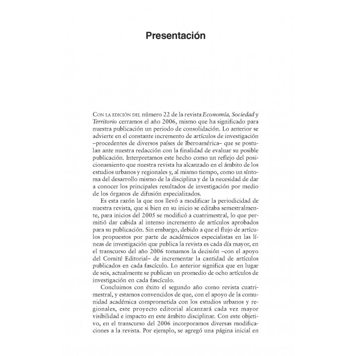 Economía, Sociedad y Territorio, Vol. VI, Núm. 22, Septiembre-Diciembre 2006