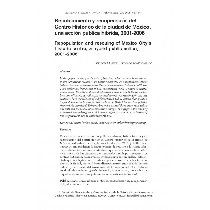 Economía Sociedad y Territorio, Vol. VIII, núm 28, septiembre-diciembre de 2008