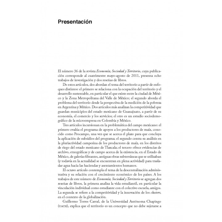 Economía, Sociedad y Territorio. Vol. XI, núm. 36, mayo-agosto de 2011
