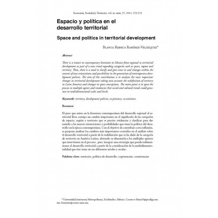 Economía, Sociedad y Territorio. Vol. XI, núm. 37, septiembre-diciembre de 2011