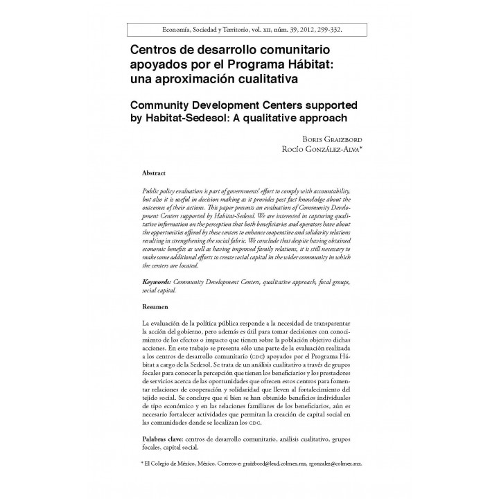 Economía, Sociedad y Territorio. Vol. XII, núm. 39, mayo - agosto de 2012