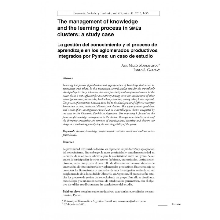 Economía, Sociedad y Territorio. Vol. XIII, núm. 41, enero-abril de 2013