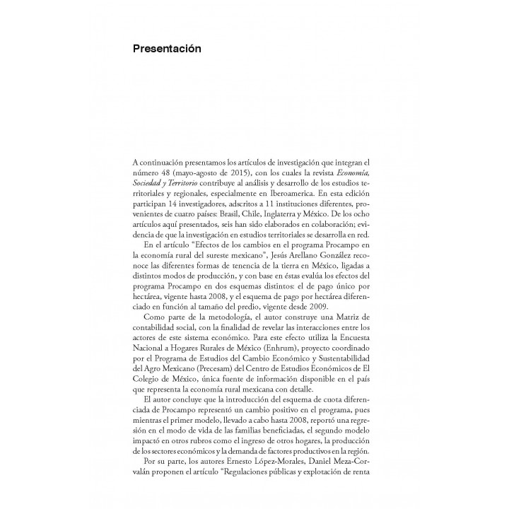Economía, Sociedad y Territorio. Vol. XV, núm. 48, mayo-agosto de 2015