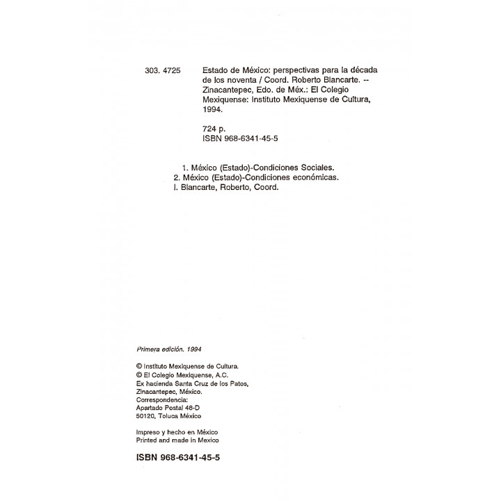 Estado de México. Perspectivas para la década de los 90