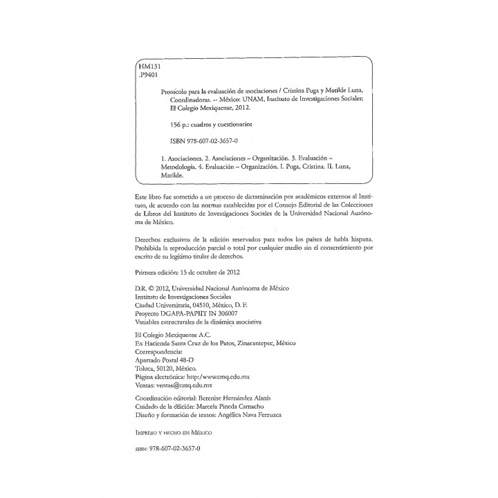 Protocolo para la evaluación de asociaciones