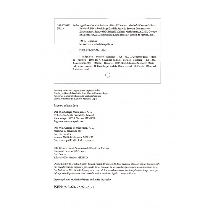 Poder y gobierno local en México, 1808 – 1857