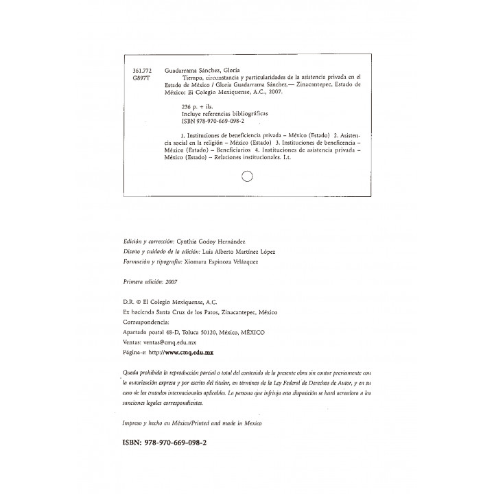 Tiempo,circunstancia y particularidades de la asistencia privada en el Estado de México